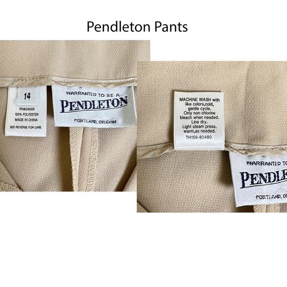 Vintage Pendleton Polyester Pant Suit 2 Piece 12/14 Beige Lined Short Sleeve Top - Picture 9 of 12